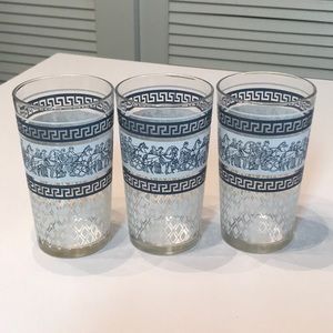 3 Vintage preowned Jeanette Roman Greek Chariot drinking glasses - 5” 11 oz